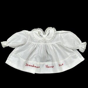 Vintage Baby Girl White Dress Embroidered Grandma Loves Me Nahas **Measurements